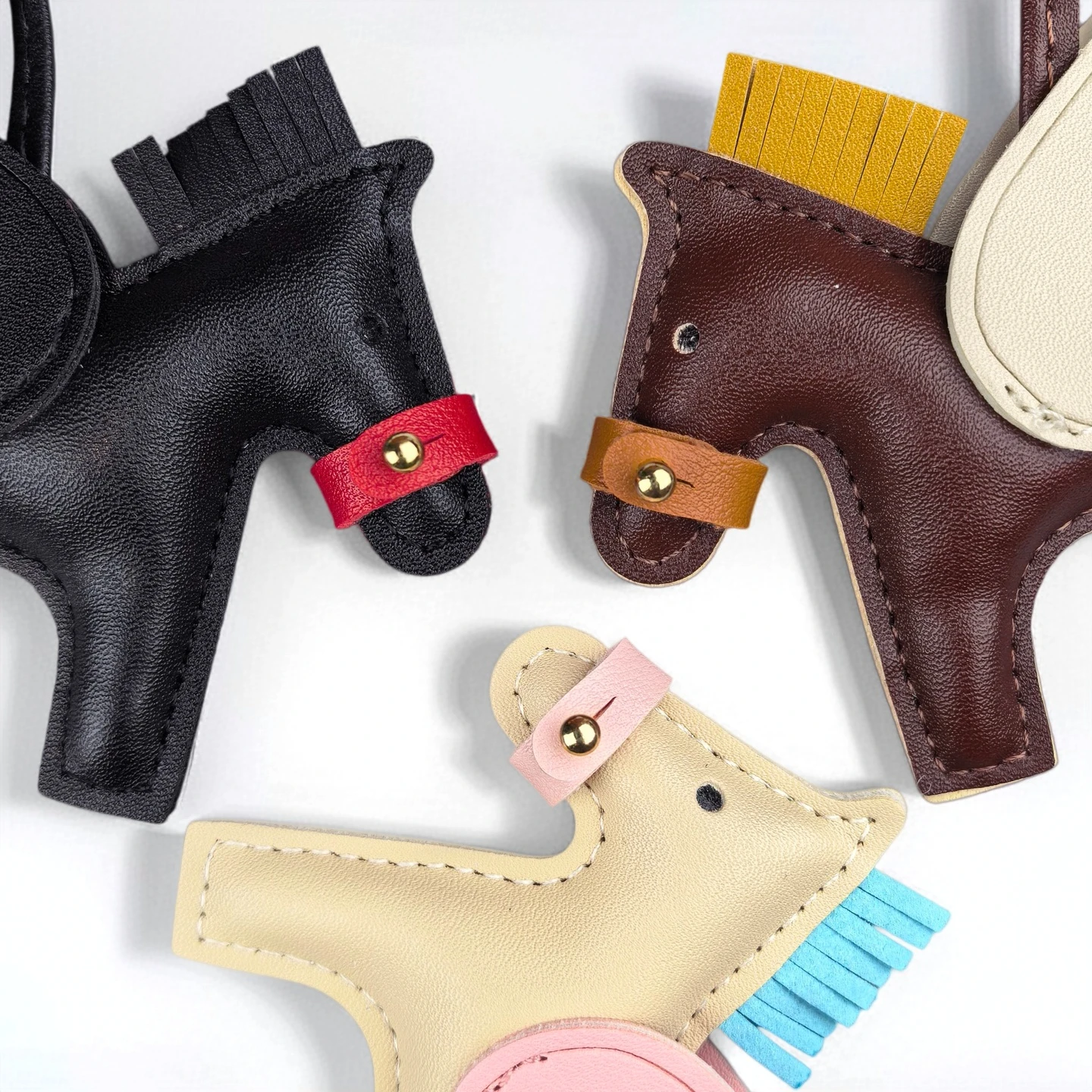 Elegante llavero de poni alado con correa de boca desmontable |   Colgante de Bolso de Cuero PU Premium Cosido a Mano con Relleno de Felpa, Regalo