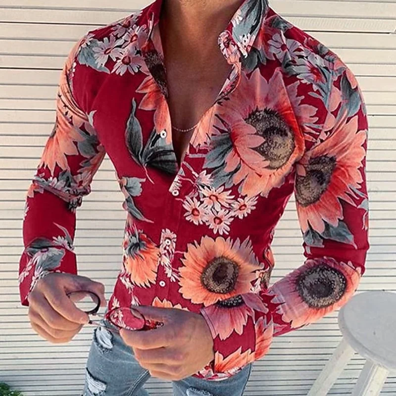 

2025 Men's Floral Shirt Button Shirt Long Sleeve Fashion Designer Casual Daily Holiday Spring Summer Lapel Button Shirt XS-6XL