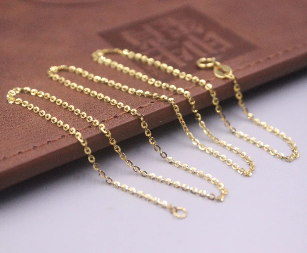 Real Pure 18K Yellow Gold Chain Women Lucky 1.4mm O Link Necklace 16.5inch/1.7g