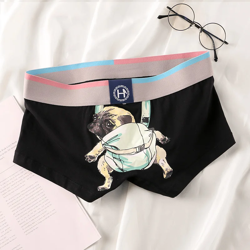 Men Trunks U Convex Pouch Panties Cute Dogs Printed Slip Homme Breathable Wide Waistand Fashion Modal Boxer Calzoncillos