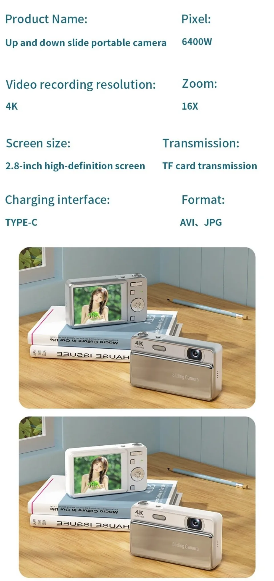 4K HD Sliding Digital Camera 64MP Retro CCD‑Style Mini Camera IPS Screen Multiple Shooting Modes Student Campus Photo Video Cam