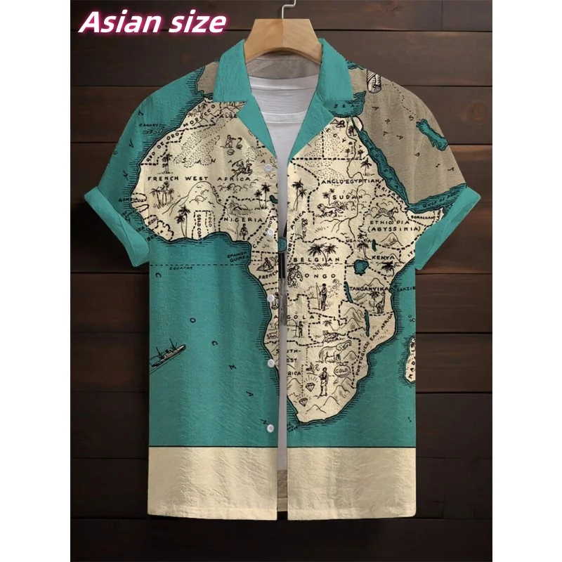 

Parrot Tree Pattern Hawaiian Shirt For Men African Tribes 3D Printed Short Sleeve Summer Loose Street Aloha Shirts Lapel Blouse