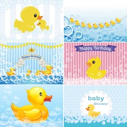 Laeacco Kleine Gelbe Ente Kind Geburtstag Thema Hintergrund Blasen Bad Baby Dusche Neugeborenen Party Decor Fotografische Hintergründe