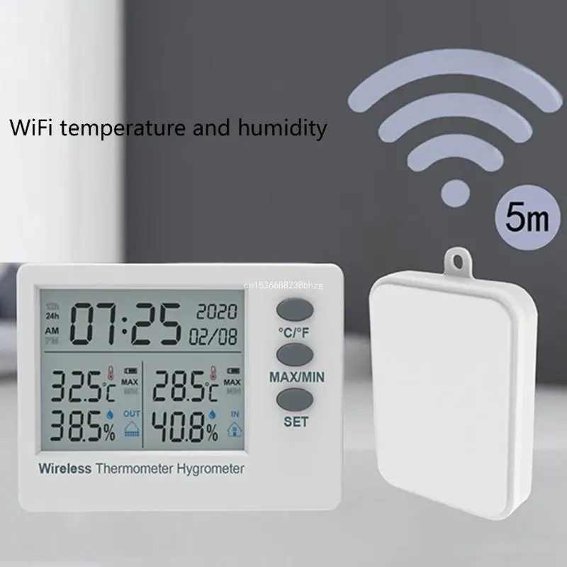 

Smart Hygrometer Thermometer Wall-Mounted Desktop WiFi Wireless Temperature Humidity Detector with Time Date LCD Display