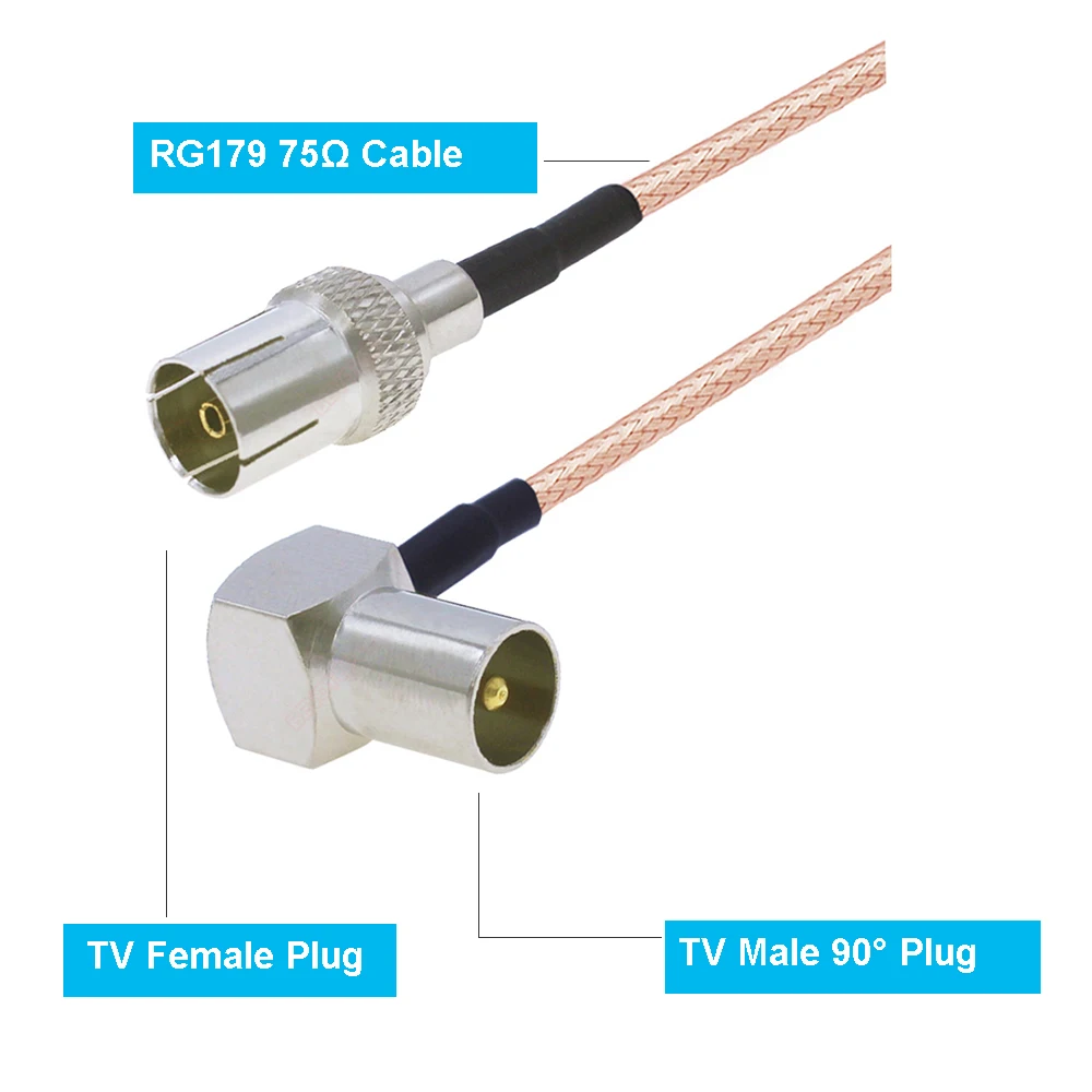 75Ohm RG179 Cable TV Male to TV Female 90° Right Angle Plug 75Ω RG-179 Pigtail TV Antenna Cord Jumper TV Aerial RF Coaxial Cable