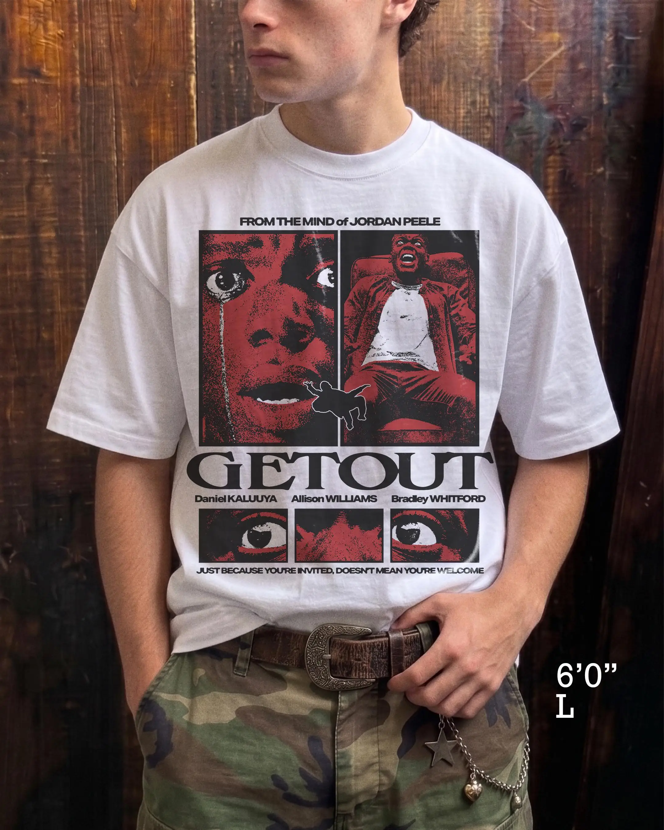 GET OUT | Movie T-Shirt | Flim T-Shirt | Heavyweight Oversized | Drop Shoulder Streetwear Tee | Vintage Style
