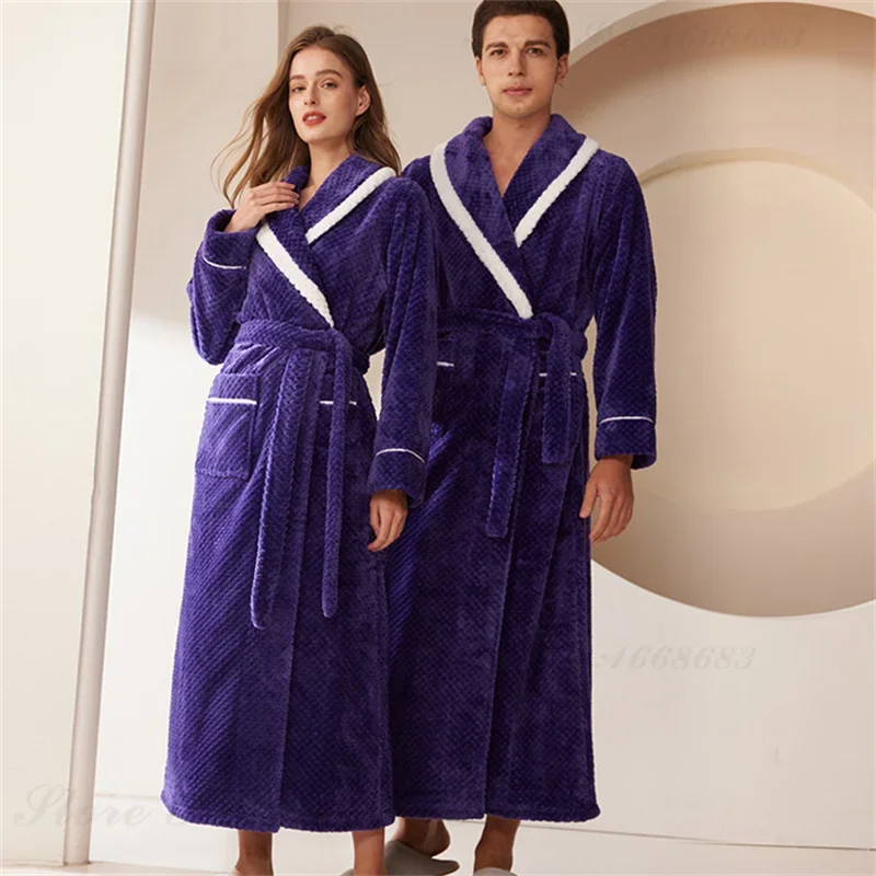 Albornoz Kimono de lana de Coral cálido para hombre, bata larga de franela gruesa, ropa de dormir para el hogar, ropa de dormir suelta, Otoño e