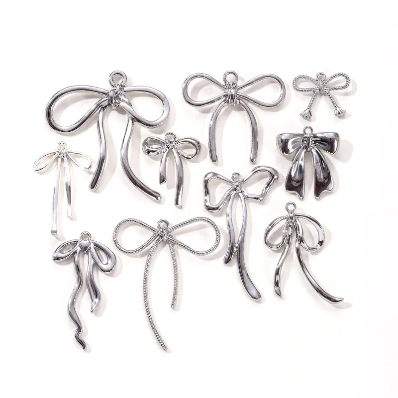 5pcs Silver Color Bow Zinc Alloy Pendant For DIY Handmade Neck Bracelet Jewelry Making