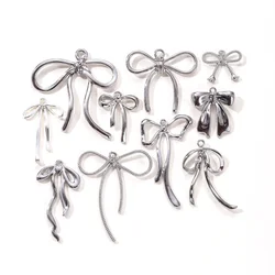 5pcs Silver Color Bow Zinc Alloy Pendant For DIY Handmade Neck Bracelet Jewelry Making