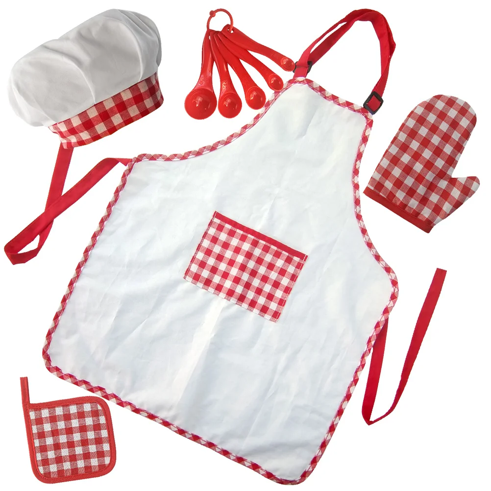 1 conjunto de aventais para crianças, conjunto de cozinha para crianças, ferramentas de cozimento, tamanho mini, materiais seguros para alimentos, alça de fácil ajuste