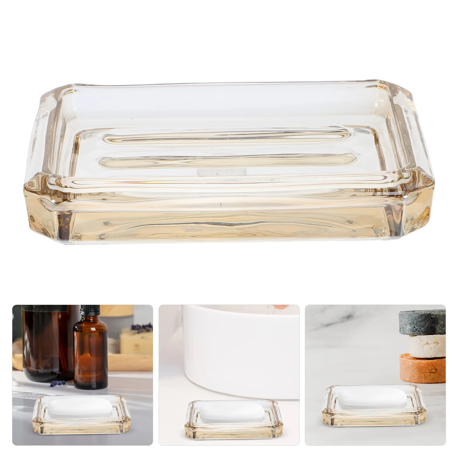

Rectangle Glass Soap Dish Clear Transparent Soap Holder Non-Slip Surface Ideal for Kitchen Bathroom Countertop