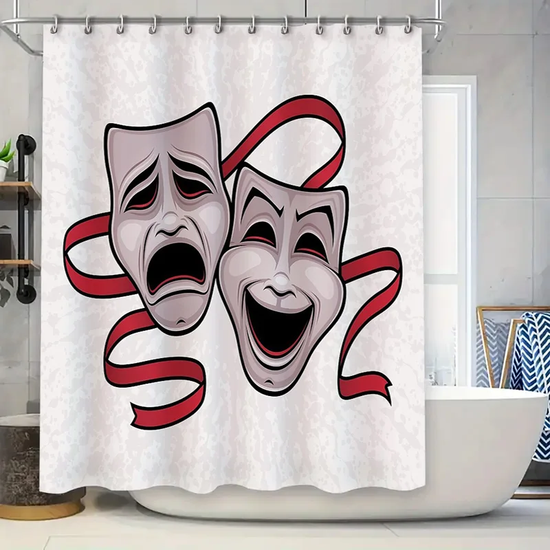 Theater Curtain Drama Masks Shower Curtain Vintage Stage Performance Backdrop Bathroom Decor Artistic Design Wall Hanging Home D