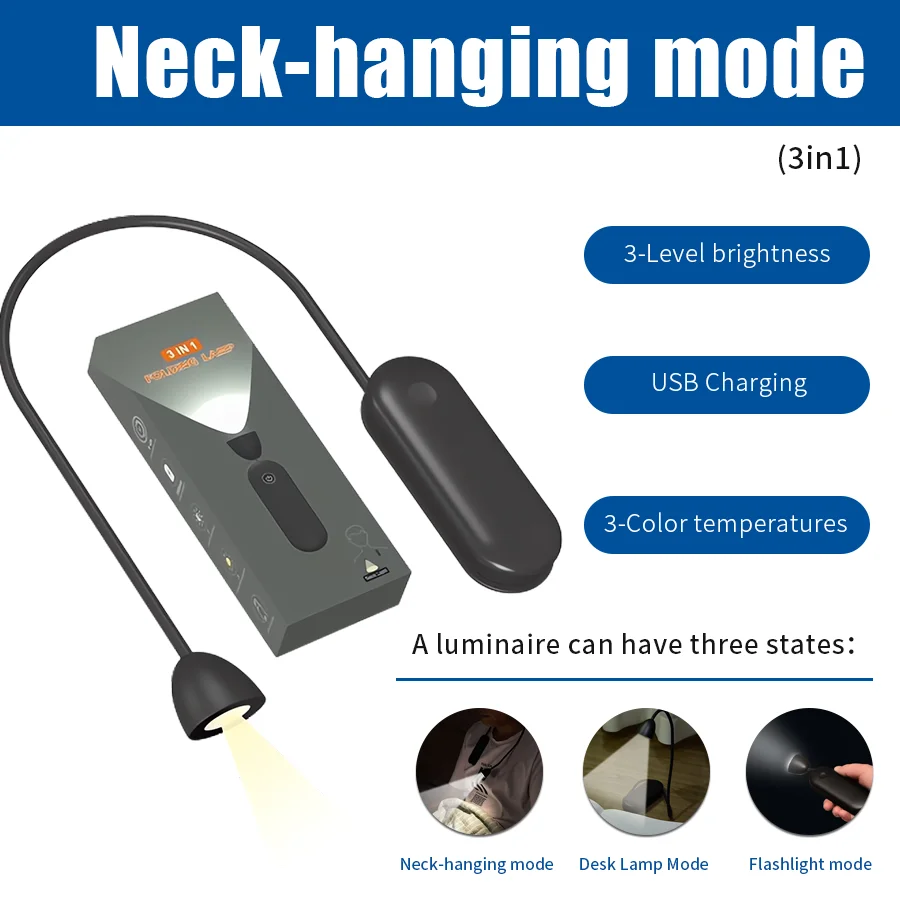 

Neck hanging lamp, adjustable brightness and free angle portable lamp for bedroom, small night light for reading at night