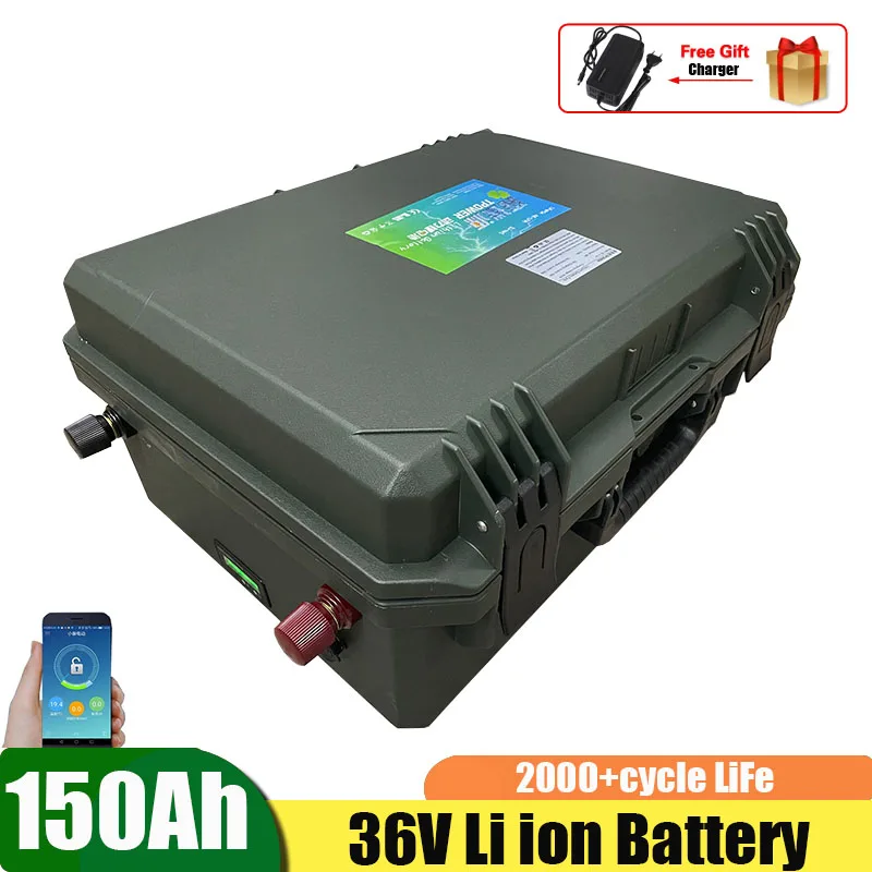 

Fishing Boats 36V 120Ah 100Ah 150Ah Lithium Li ion Battery Pack with BMS Rechargeable for 2000w 3500w Power Tools+10A Charger