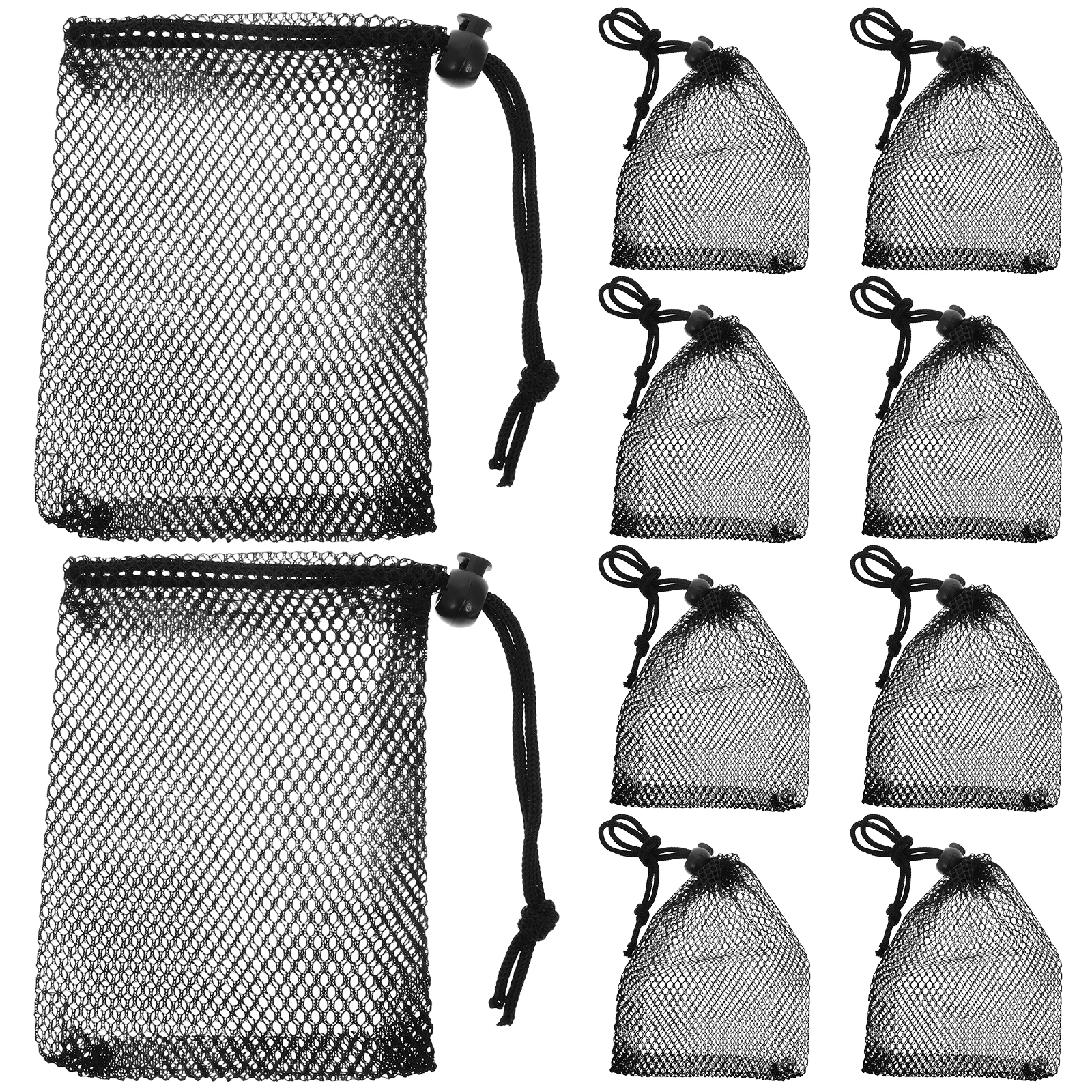 

10pcs Drawstring Mesh Bags Multi-Purpose Black Polyester Storage Sacks For Baseballs Home Gym Travel Breathable Heavy Duty Sport