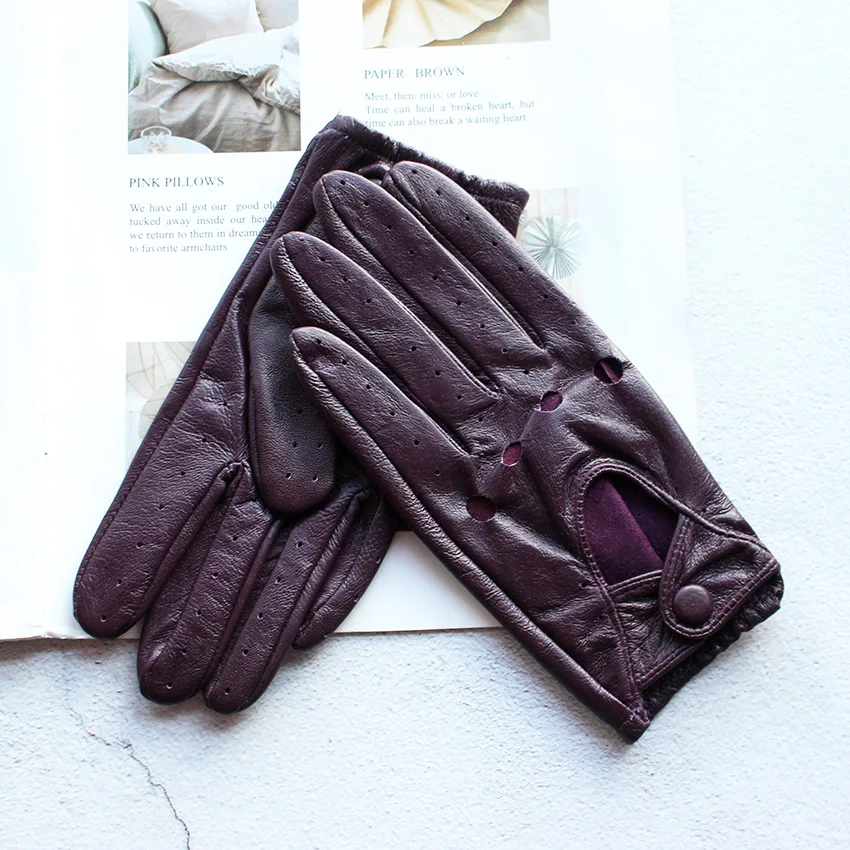 Women's Single-Layer Unlined Thin Driving Leather Gloves Hollow Style Outdoor Cycling Driver Gloves Free Shipping