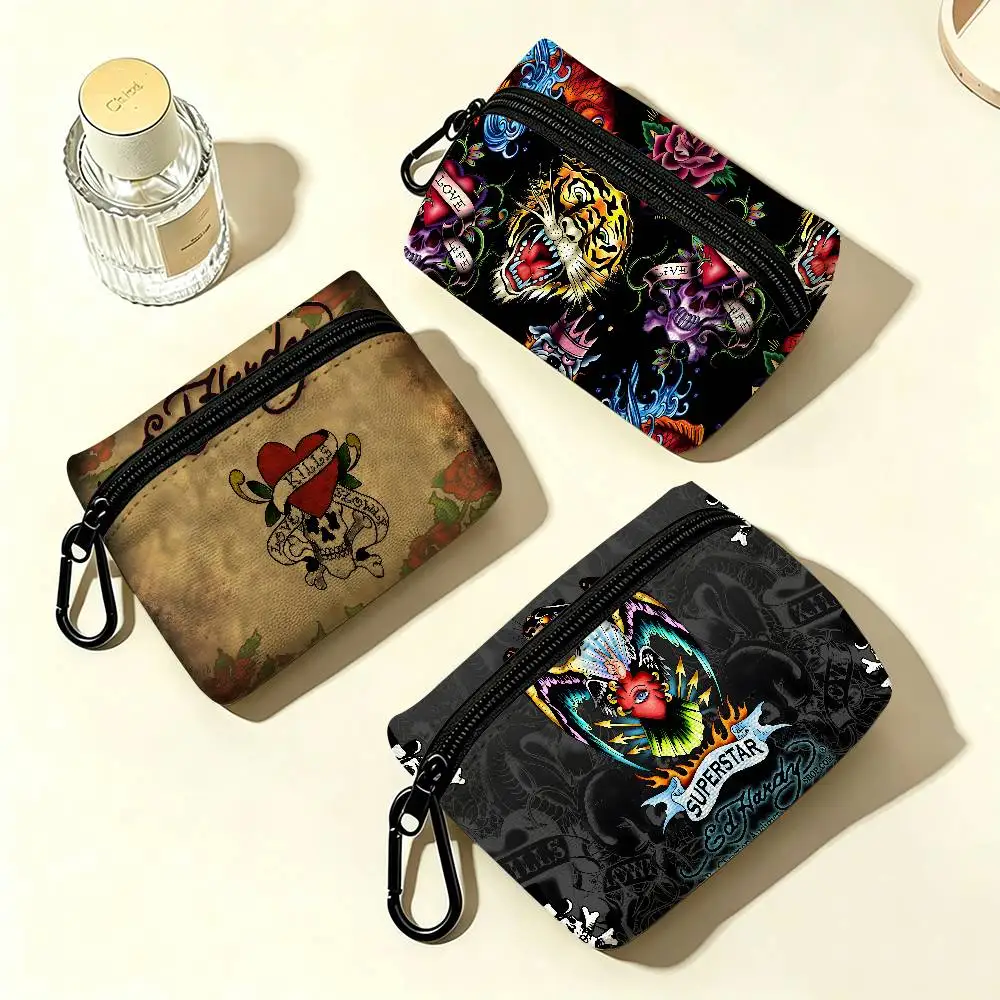 E-Ed H-Hardy Fashion Multifunctional Oxford Cloth Small Pouch With Hook Mini Coin Wallet Earbud Storage Bag