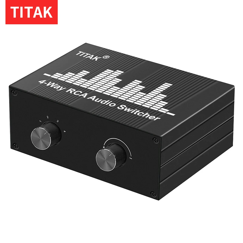 4CH RCA Stereo Audio Switcher Bi-Directional 1-in-4-out 4-in-1-out L/R Sound Selector Box for Studio Speaker System