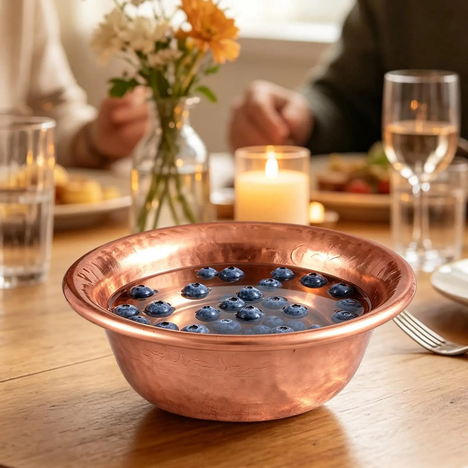 Copper Dog Water Bowl Hammered Copper Stackable No-Coating Wide Metal Cat Food Water Bowl For Home Kitchen Garden Balcony Lounge