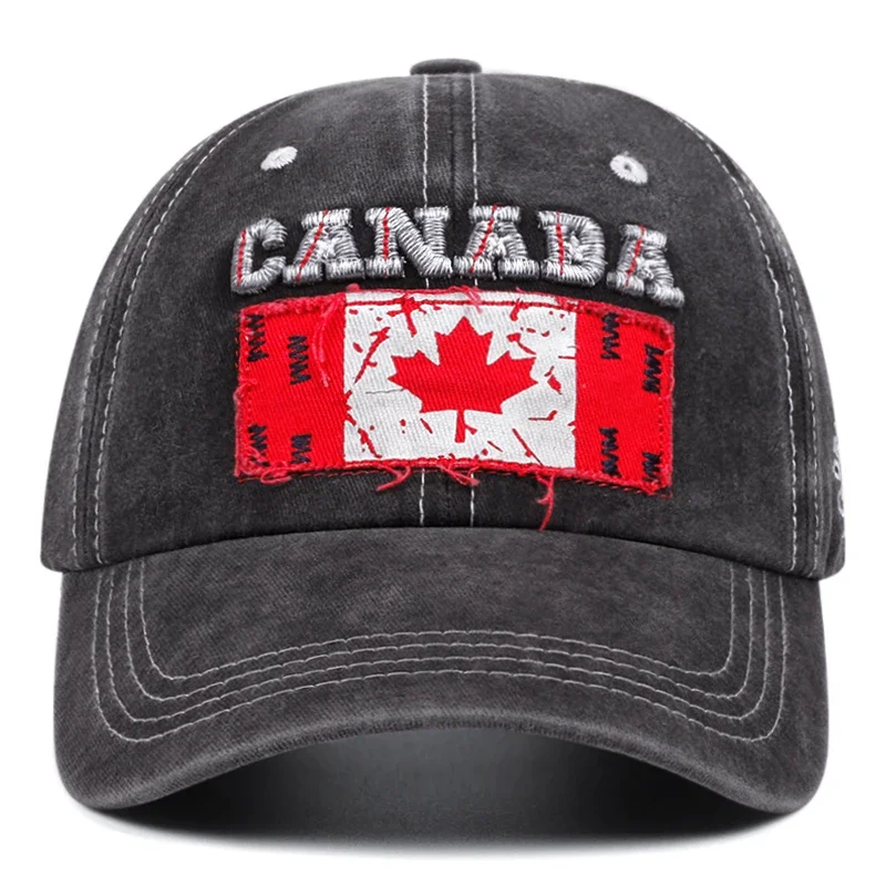 Retro Baseball Cap Men Canada Flag Embroidery Trucker Hats For Men Sun Hat Cotton Washed Golf Caps For Men Outdoor Snapback