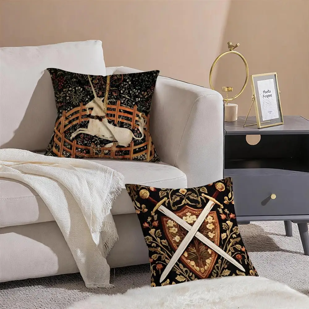 Enchanted Noble Art M-Medieval Unicorn Cushion Cover Sofa Home Living Room Car Decor Washable Decorative Square Pillowcase