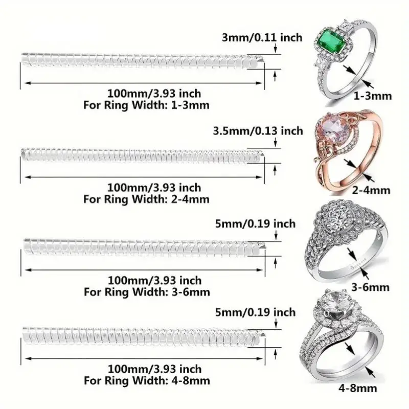 8PCS 4Sizes Ring Size Adjuster For Loose Rings, Ring Protection Adjuster, Spiral Ring Gasket Jewelry Fastener is Suitable