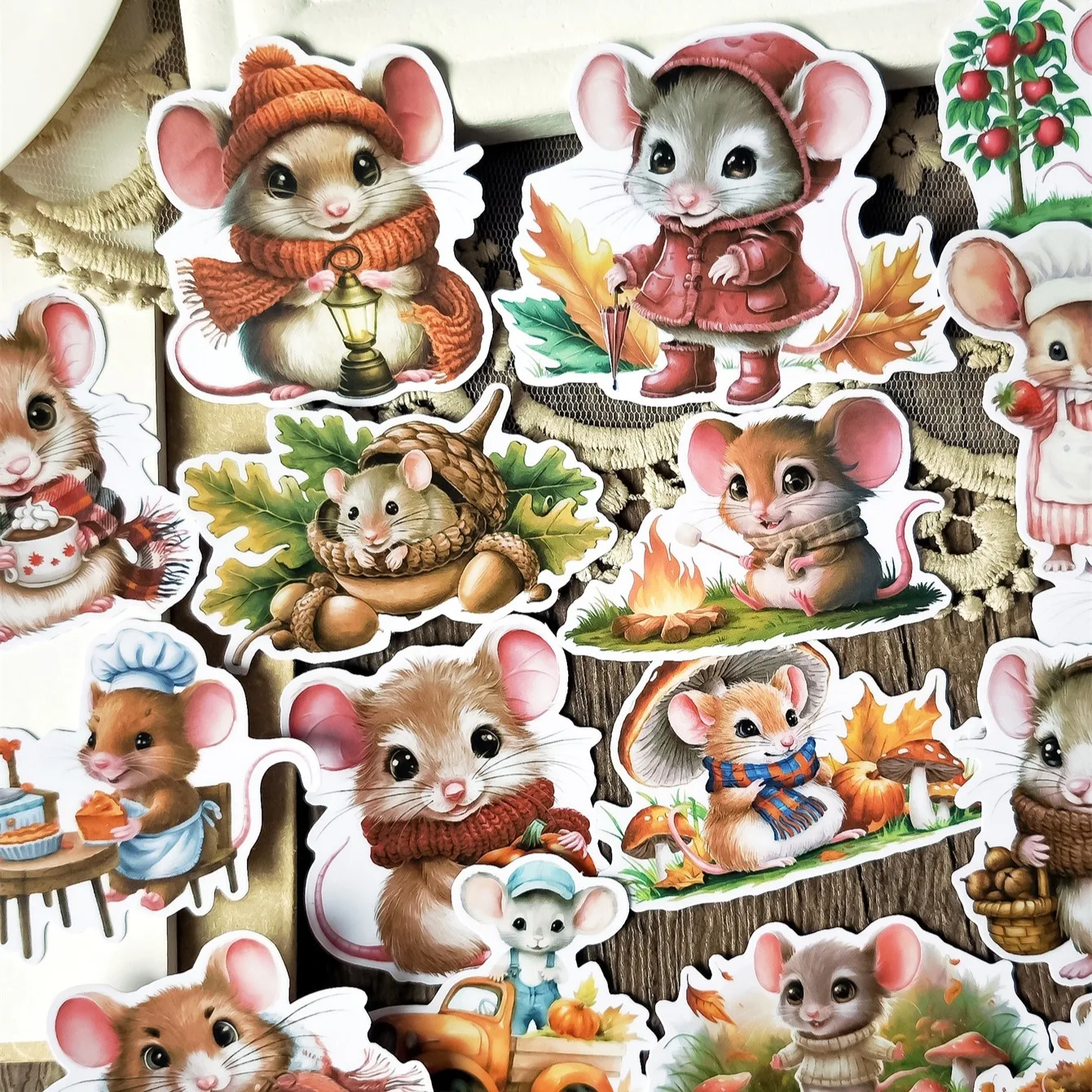 17pcs Cute mice in autumn Stickers for Stationery Decoration Girl Stationery,Waterproof and  Journals and Notebooksks journaling