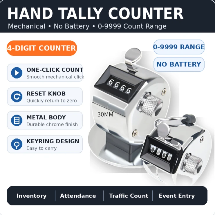 New Digital Hand Tally Counter Manual Counting Golf Clicker Training Counter 4 Digit Number Hand Held Tally Counter Mini Mechani