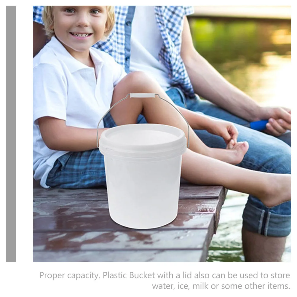 5L White Plastic Handle Thickened Sealed Lid Portable Water Storage Dorm Use Small Wash Bucket for Ice