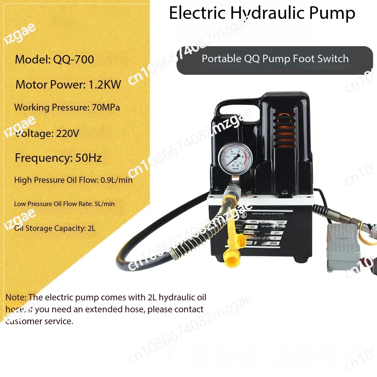

Foot-Operated/Electric 700D Ultra-High Pressure Oil Pump with Solenoid Valve, Single Circuit for Hydraulic Press Systems
