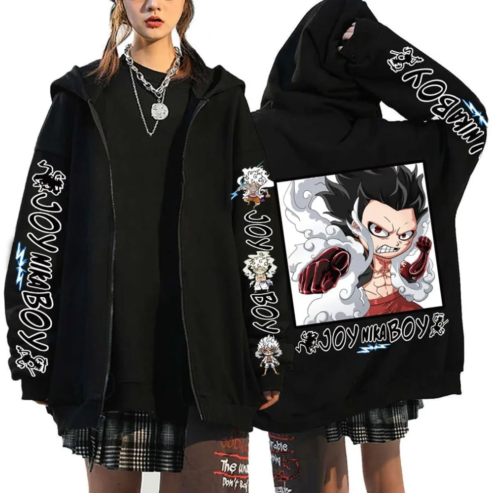 

2025 аниме Luffy Gear 4, цельный Harajuku, мужская толстовка на молнии, осень-зима, уличный винтажный женский топ унисекс с длинным рукавом
