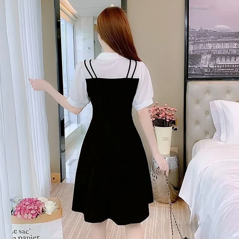 Splicing Black Woman Dress Dresses for Women 2024 Clothes Short Mini Fashion Summer X New Features of Cotton Trendy Korean Style