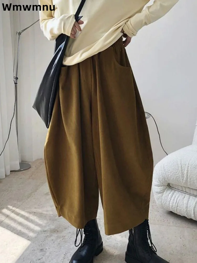 Dames casual vintage harembroek baggy mode wijde pijpen elastische pantalones losse wijde pijpen hoog getailleerde kuitlange broek