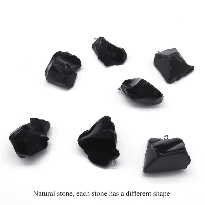 Black Obsidian Irregular Natural Stone Necklace Boho Stainless Steel Black Sweater Chain Fashion  Necklaces Lucky Jewelry NDD16