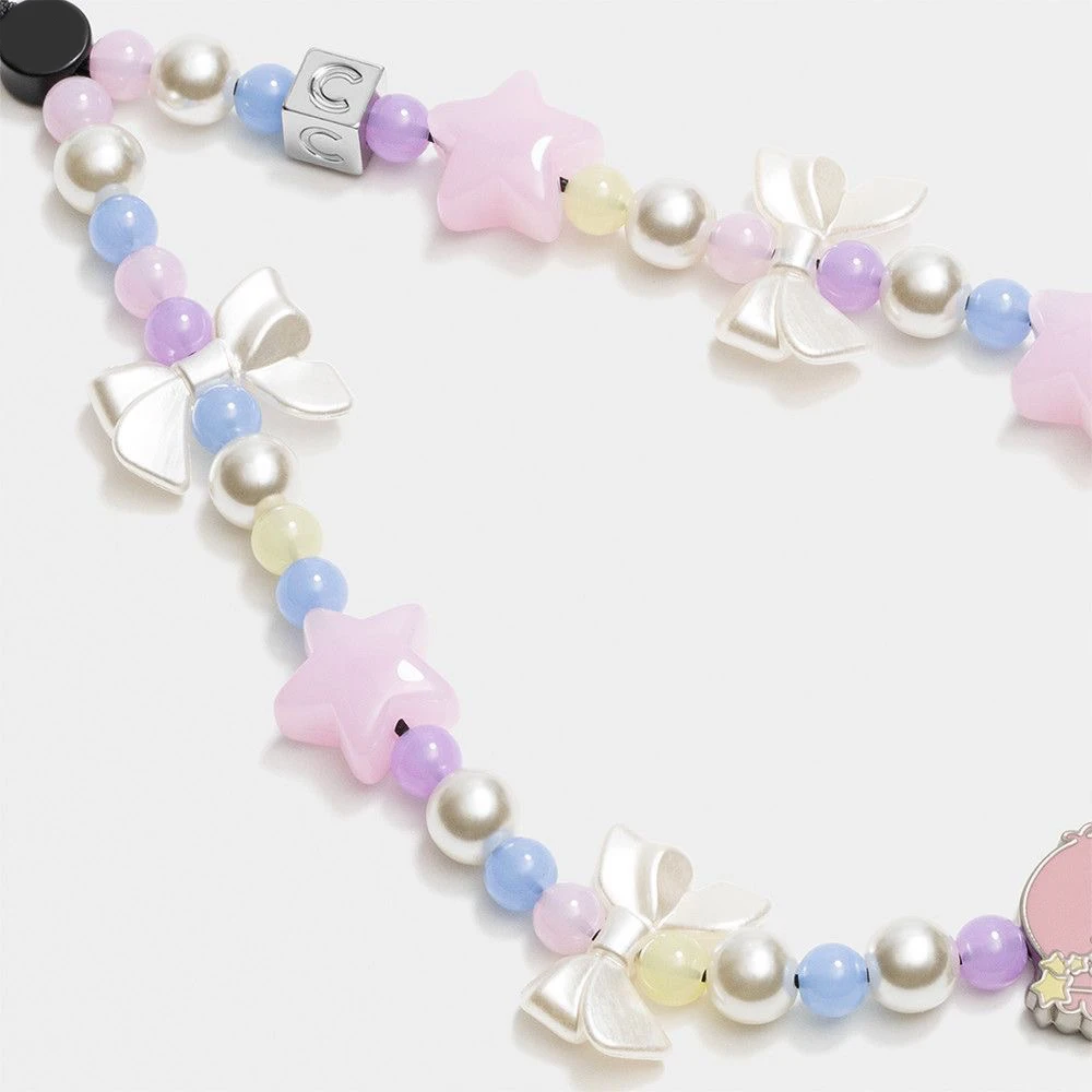 

Pink Star Champagne Gold Bowknot Colorful Beads Universal Phone Charm Straps Short Lanyard Phone Hanging Chain