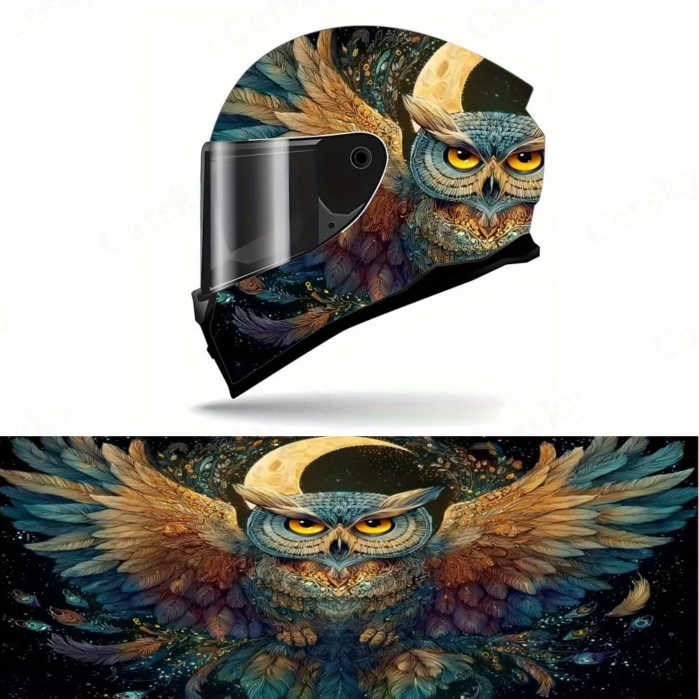 

Colorful owls with wings spread PVC material self-adhesive waterproof motorcycle helmet sticker, paste firmly and do not fall, w