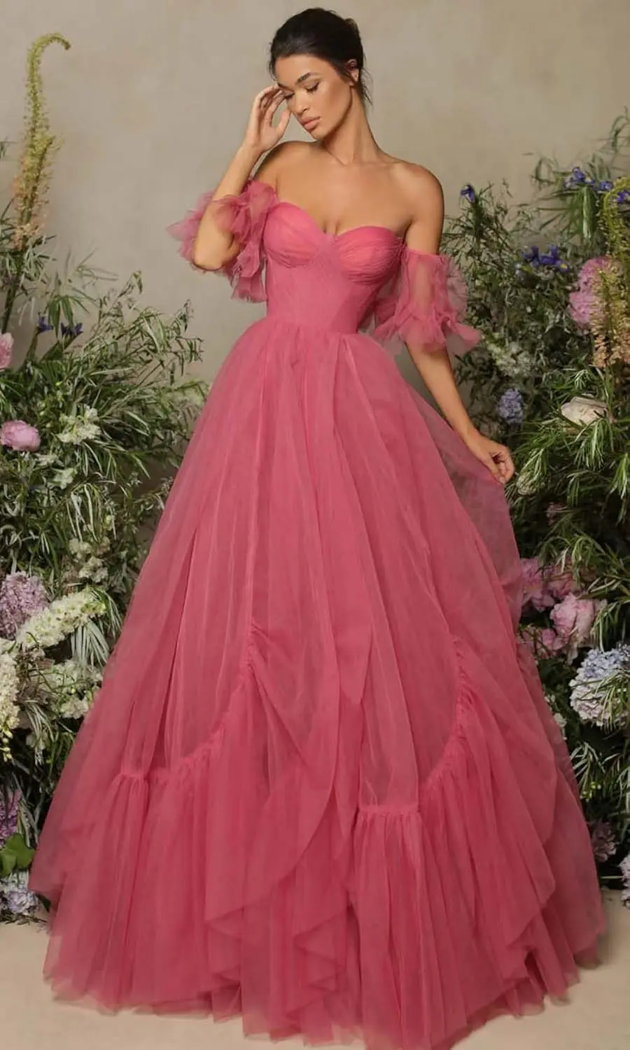 Abiti da ballo in tulle con spalle scoperte Abiti da ballo 2024 Abito da ballo lungo senza spalline con corsetto Abiti da sposa con scollo a cuore