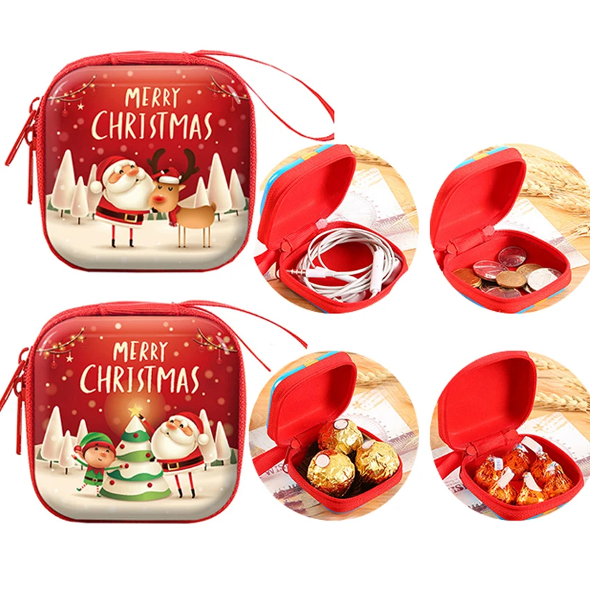 

Tinplate Coin Purse Earphone Storage Bag Christmas Gifts Santa Claus Elk Pattern Coin Purse Key Coin Coin Bag Red Coin Purse