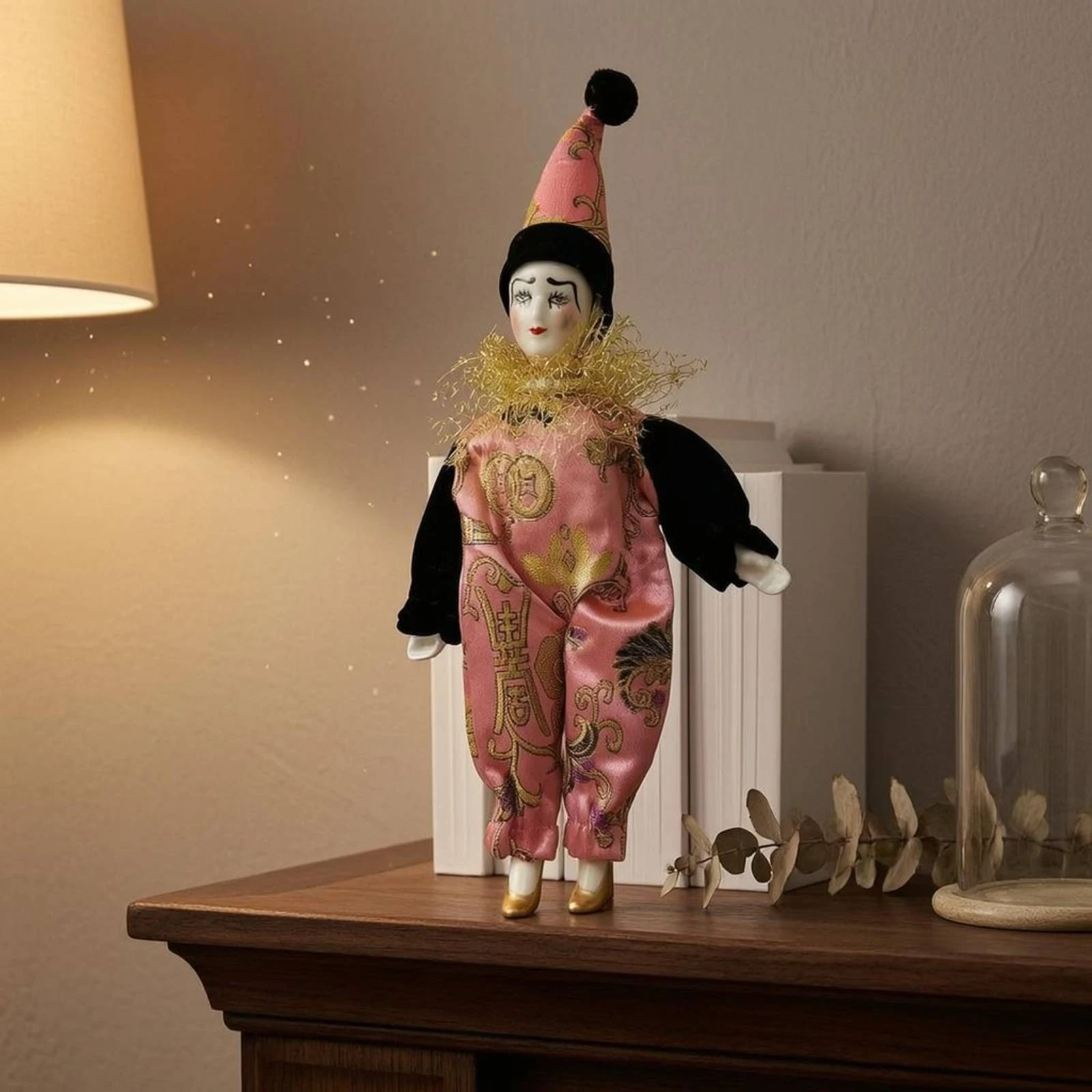 Stuffed Doll with Pointed Hat Gold Shoes Ornate Doll with Ruffled Collar view 4