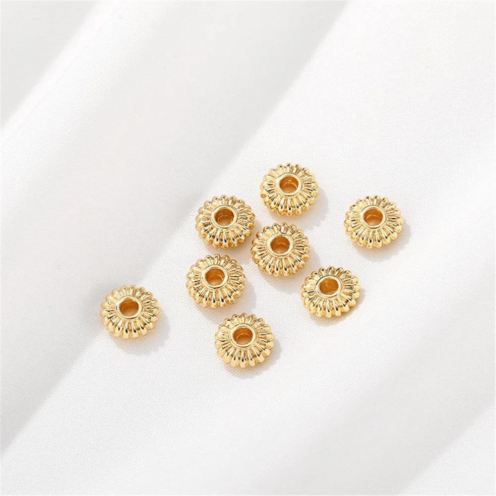 14K Gold-plated Chrysanthemum Shaped Flat Round Bead DIY Handmade Bracelet Necklace Bead Jewelry Material Accessories