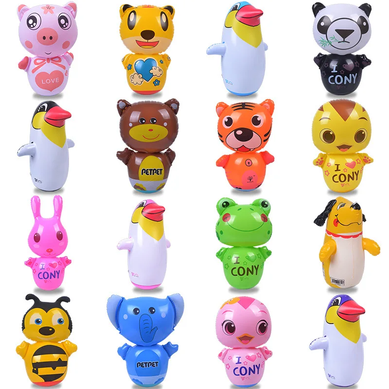 35cm Inflatable Tumbler Baby Play Entertainment Toy Cute Cartoon Animal Elephant Bear Rabbit Pig Panda Pet Balloon Children Gift