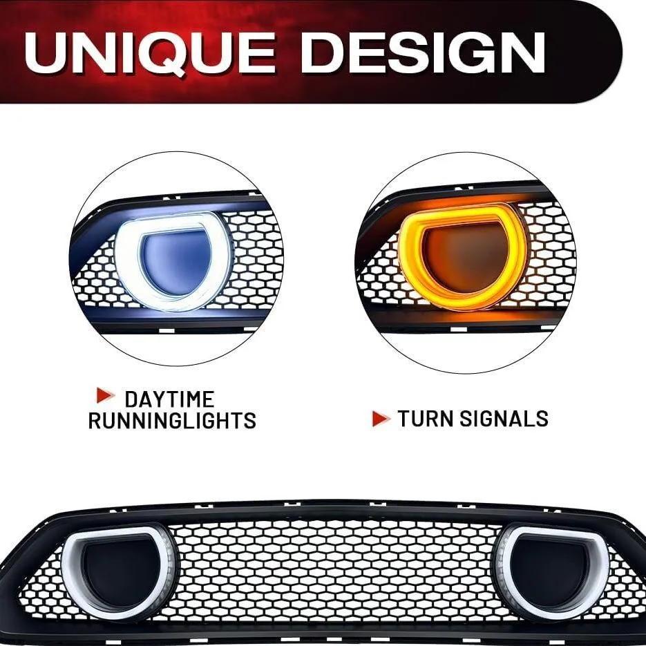2018 To 2023 for Ford Mustang S550 with LED Mach1 Style Front Bumper Grille Replace Hood Mesh Facelift Racing Grill Body Kits
