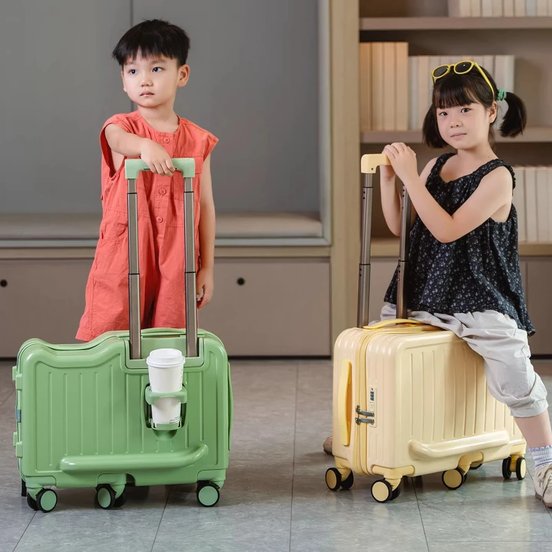 Maleta Infantil con Asiento y Pedal, Equipaje para Niños con Ruedas Multidireccionales, Maleta con Ruedas de 20 Pulgadas