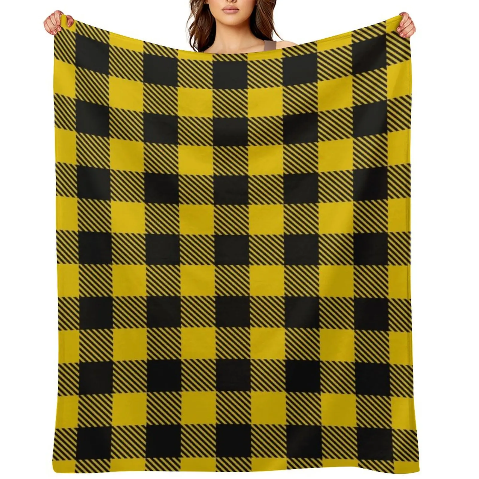 Yellow and Black Buffalo Plaid Throw Blanket Single Soft Luxury Designer Flannel Fashion Sofas Bed linens Blankets