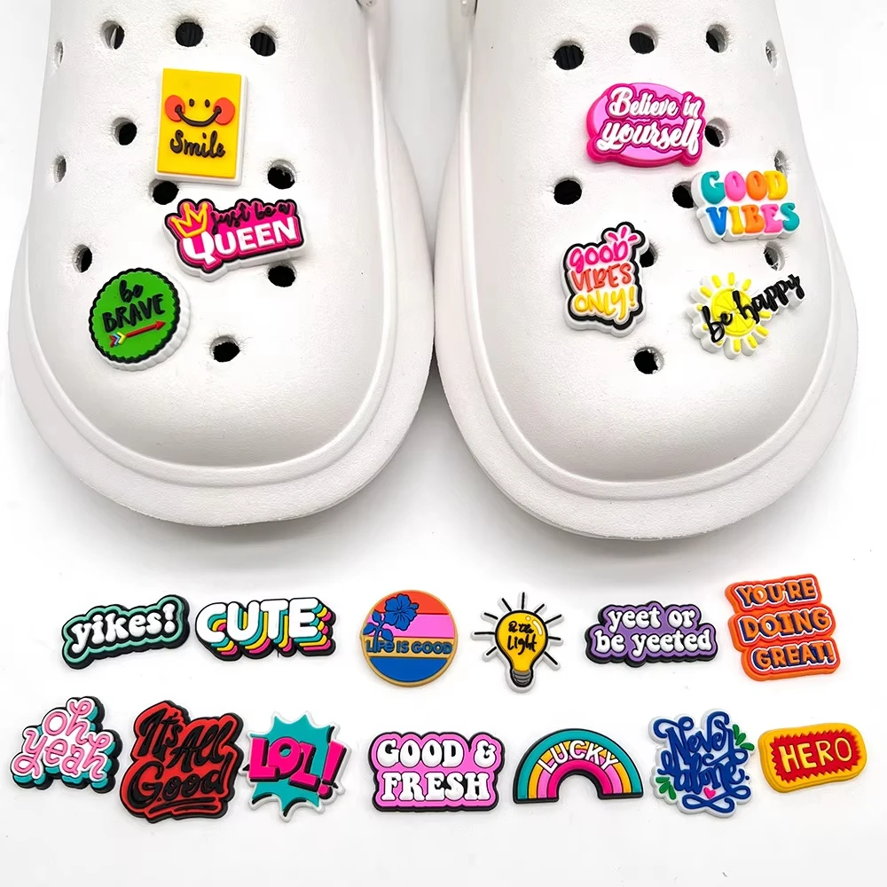 

16pcs New Arrivals Inspirational Phrase Shoe Charms for Crocs Accessories Pin DIY Shoe Wristband Decoration Women Xmas Gifts