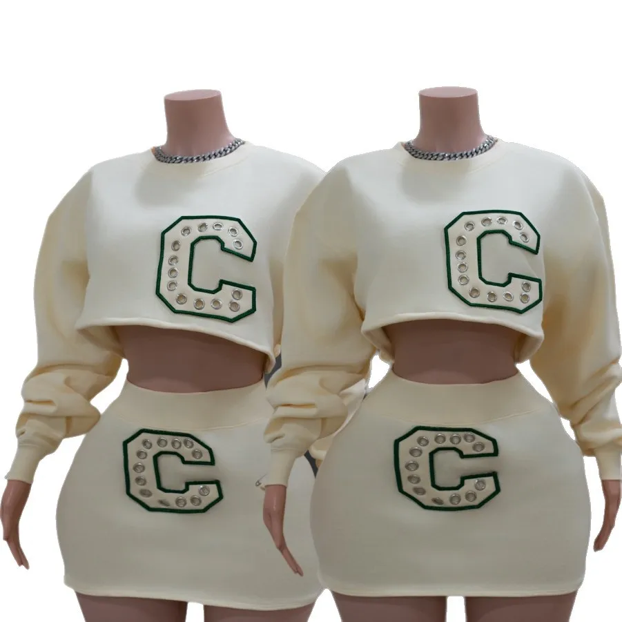 Tops cortos sexys, conjuntos de falda de 2 piezas, trajes de invierno y otoño, ropa de calle Y2K, minivestido de moda, conjunto de falda de dos piezas 2025