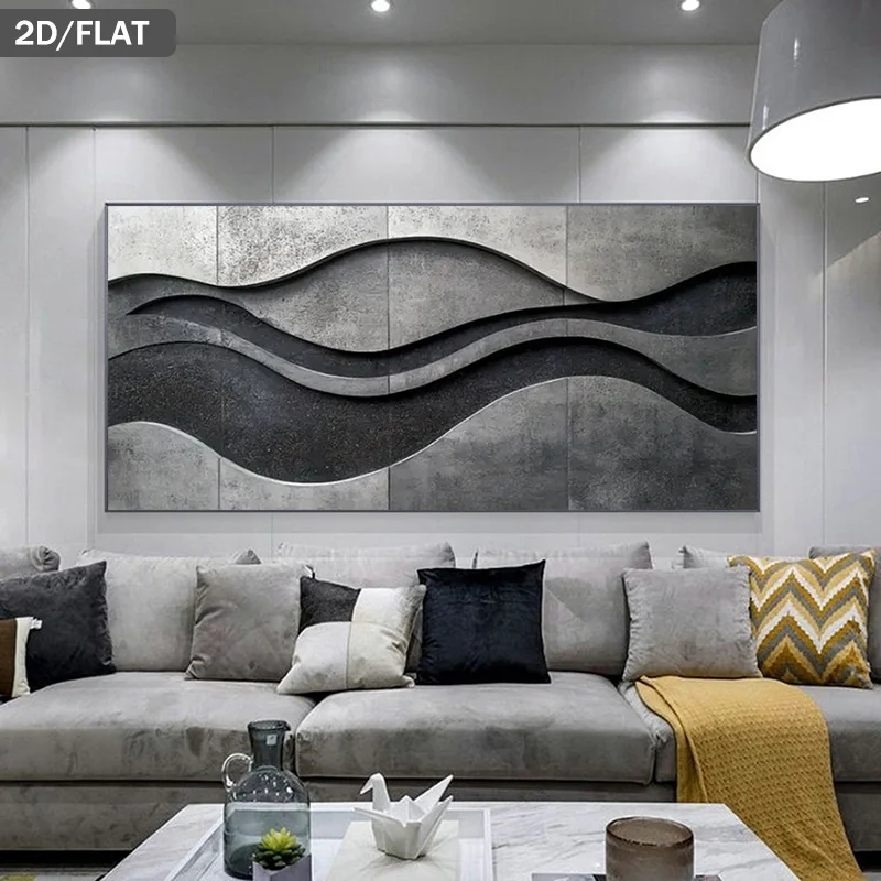 2D Flat Large Abstract Wave Concrete Canvas Wall Art Print- Unframed Modern Minimalist Canvas Prints