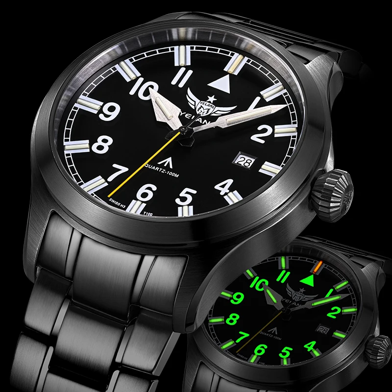 Yelang V1021 Men Quartz Watch 42mm Swiss Ronda Movement Luminous 100m Waterproof Men\'s Diving Watch 316L Stainless Sapphire