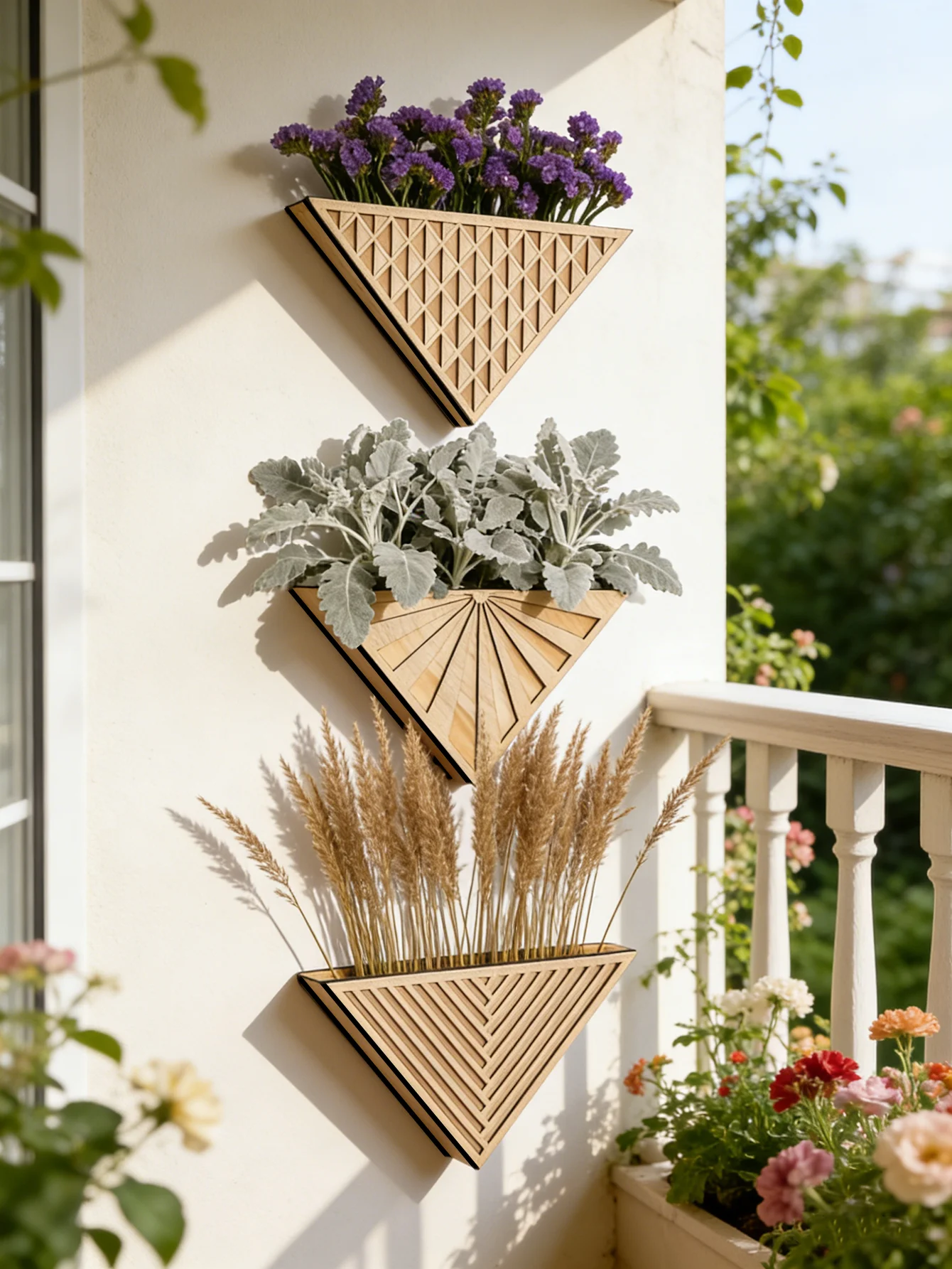 

1pc Wooden Triangle Wall Planter Geometric Flower Pot for Succulent Herb Plants Storage Organizer Home Garden Balcony Wall Decor
