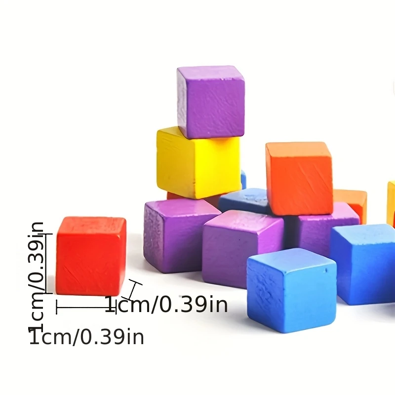 200pcs 10mm random color  Wood Cubes Colorful Dice Chess Pieces Right Angle For Token Puzzle Board Games, image 3